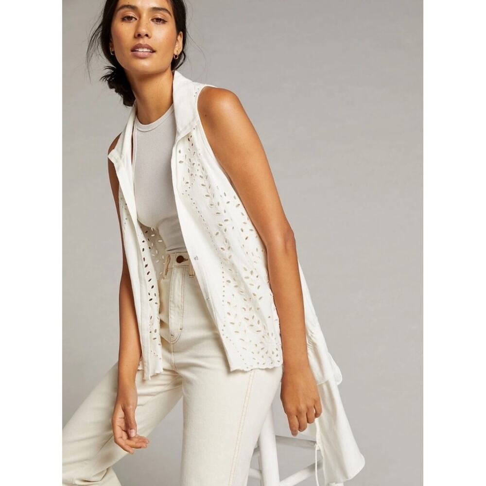 Anthropologie Forever That Girl‎ Eyelet Tunic Top Vest Ivory Size XS/S
